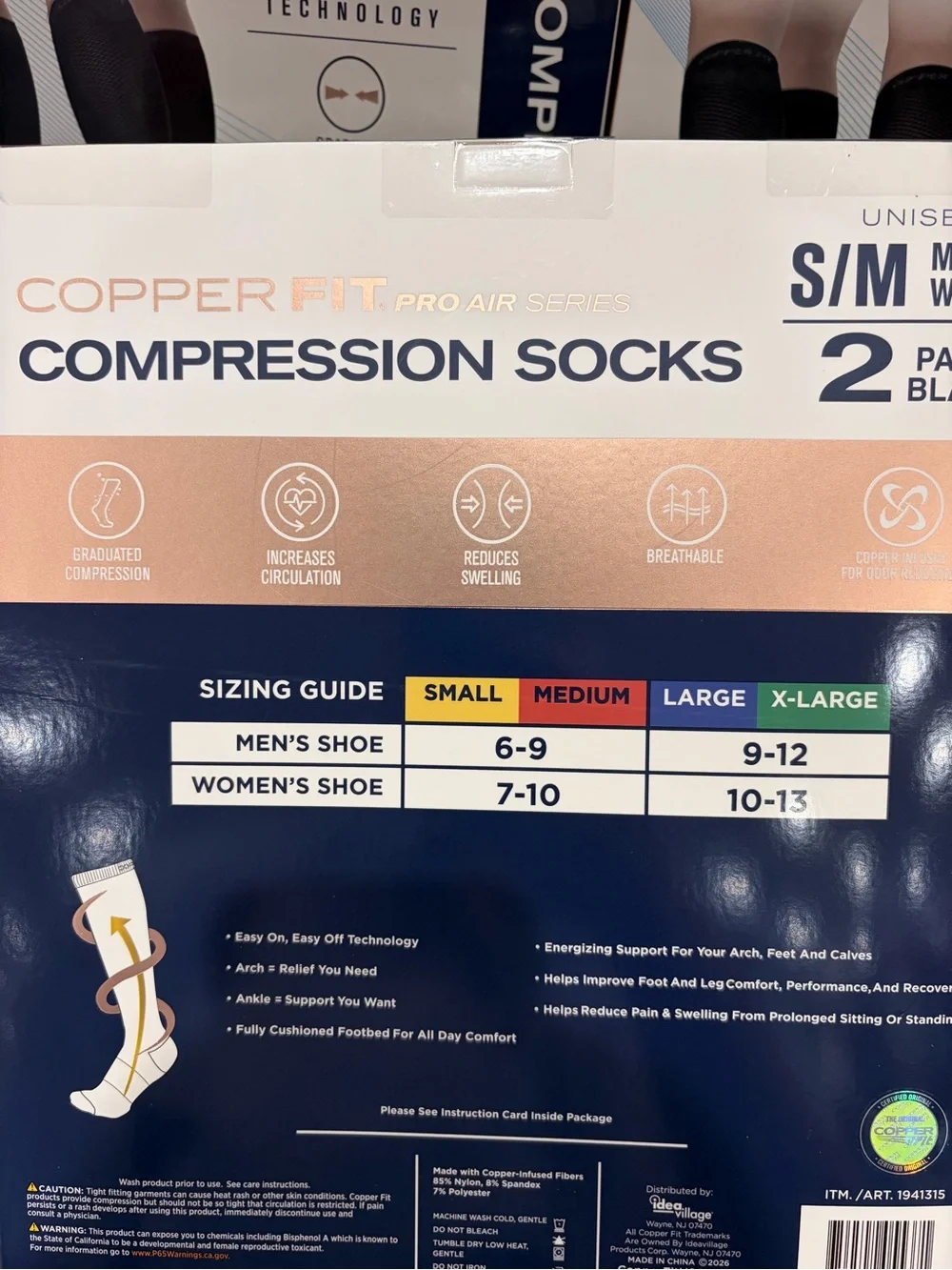 Copper Fit Pro Air Series Compression Socks - Black (2 Pairs)new